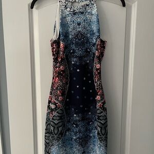 Guess Strapless Dress with Blue and Pink Patterns